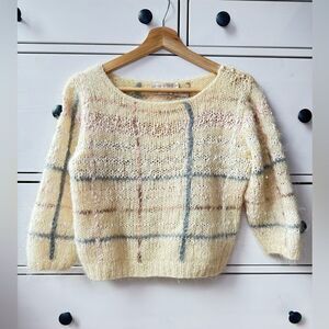 Lauren Hansen knitted by hand mohair‎ wool cropped sweater size M cream cozy top
